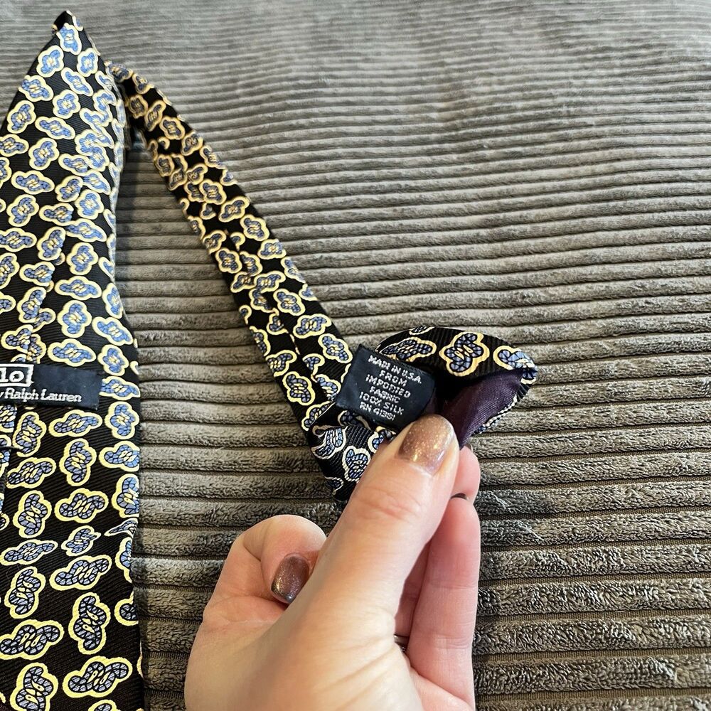 VTG Polo By Ralph Lauren Silver Tag Funky Neck Tie Necktie Made By Hand - Picture 4 of 7